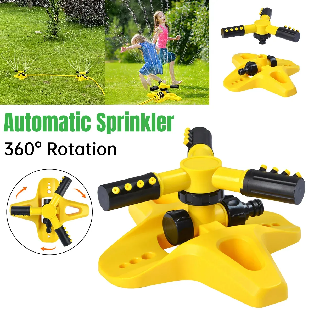 360 Degree Rotating Yellow Sprinkler Automatic Lawn Garden Watering System Villa — image 1