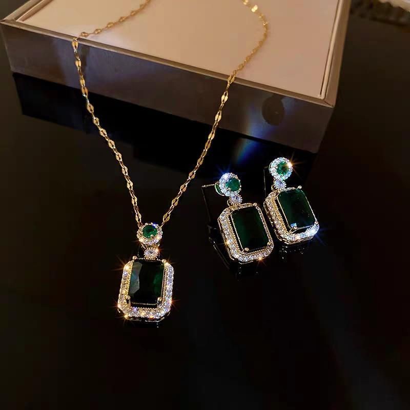 Vintage Paraiba Tourmaline Emerald Gemstone Earrings Ring Necklace Women Gift view 6