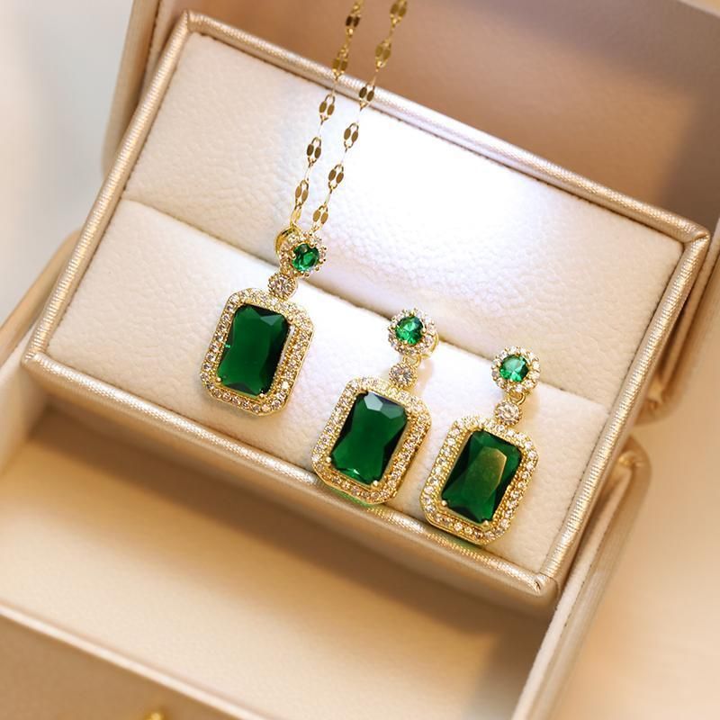 Vintage Paraiba Tourmaline Emerald Gemstone Earrings Ring Necklace Women Gift view 10