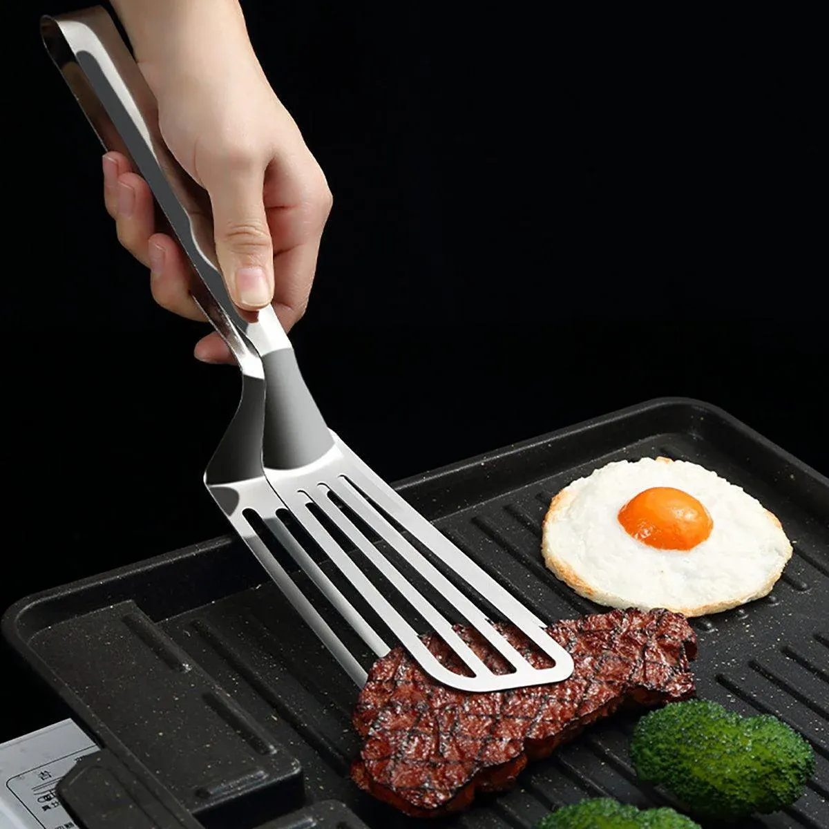 Stainless Steel Steak Tongs Multi-Functional Kitchen Tool for BBQ and Fried Fish view 4