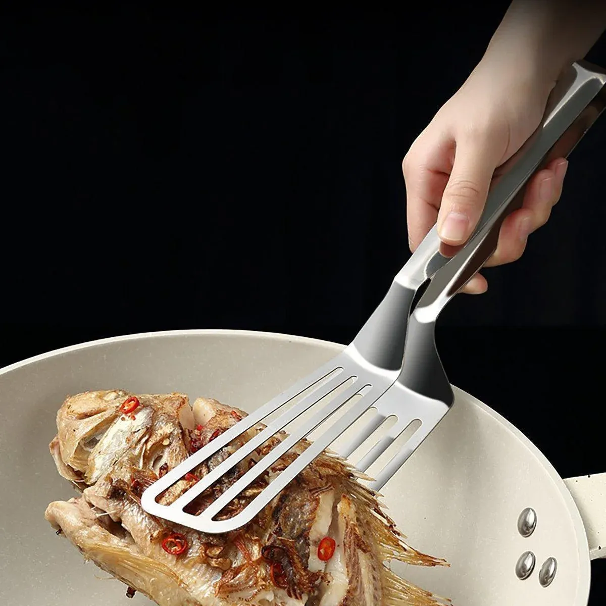Stainless Steel Steak Tongs Multi-Functional Kitchen Tool for BBQ and Fried Fish view 5