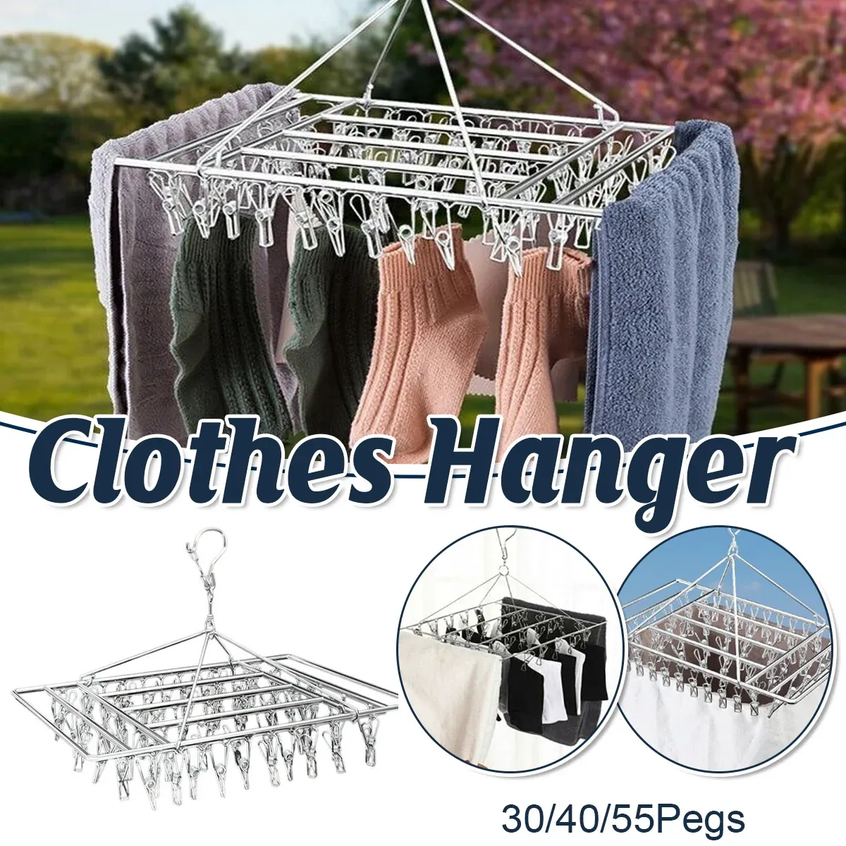 30/40/55 Pegs Stainless Steel Laundry Sock Underwear Clothes Dryer Rack Hanger view 2