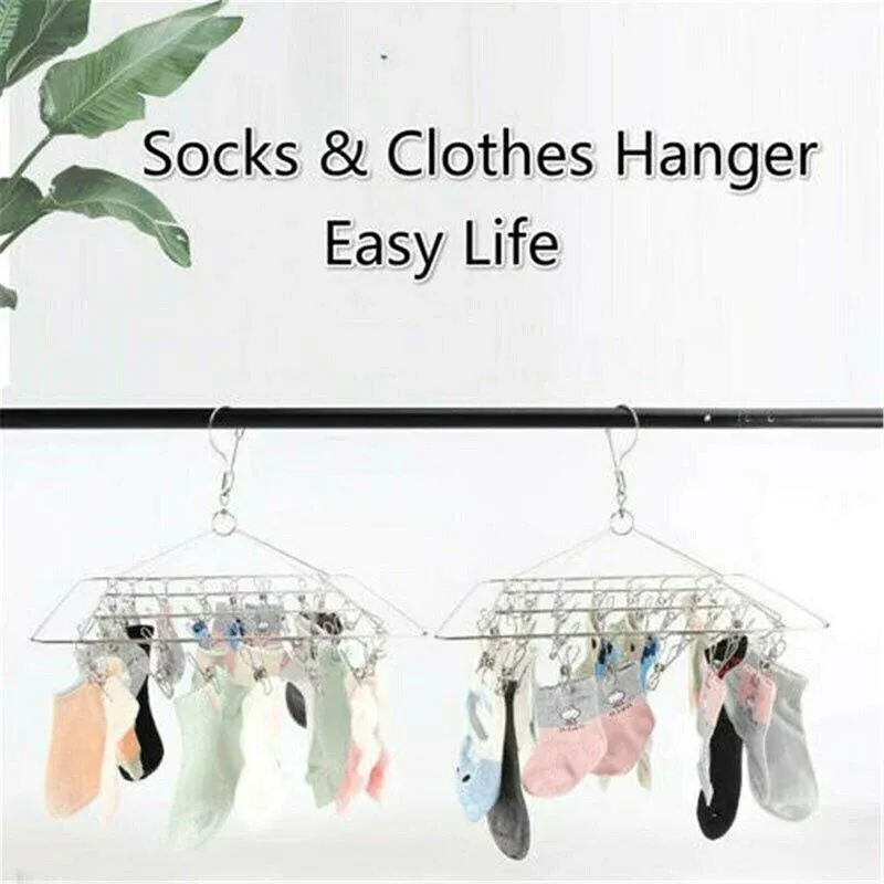 30/40/55 Pegs Stainless Steel Laundry Sock Underwear Clothes Dryer Rack Hanger view 11