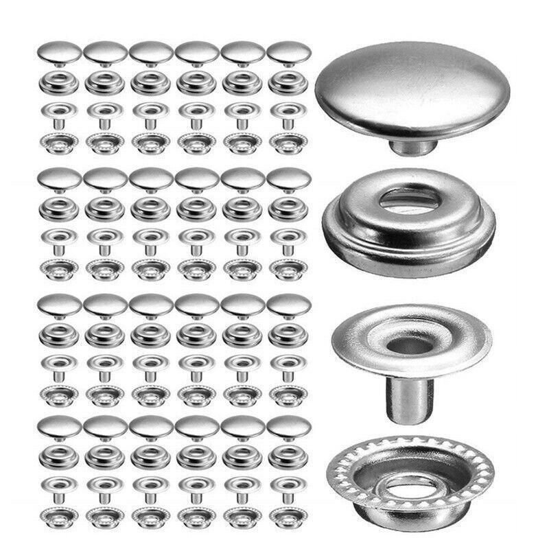 120PCS 15mm Stainless Steel Snap Fasteners Press Studs Cap Button Boat view 2