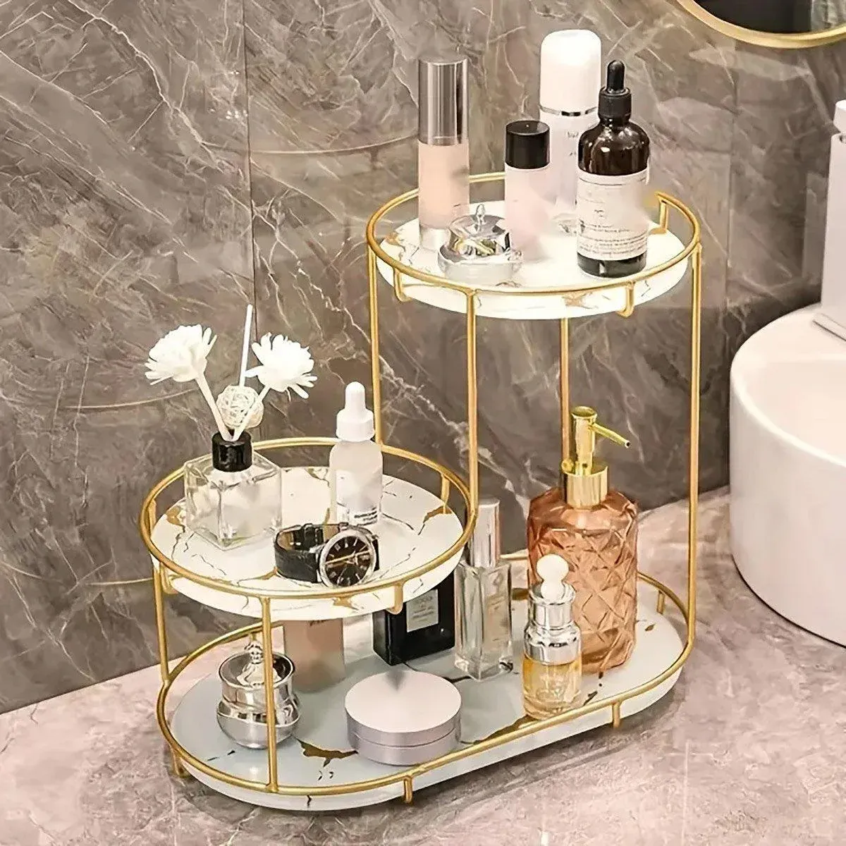 Round Multi-Tier Metal Storage Rack for Bathroom Vanity Kitchen Storage Rack view 14