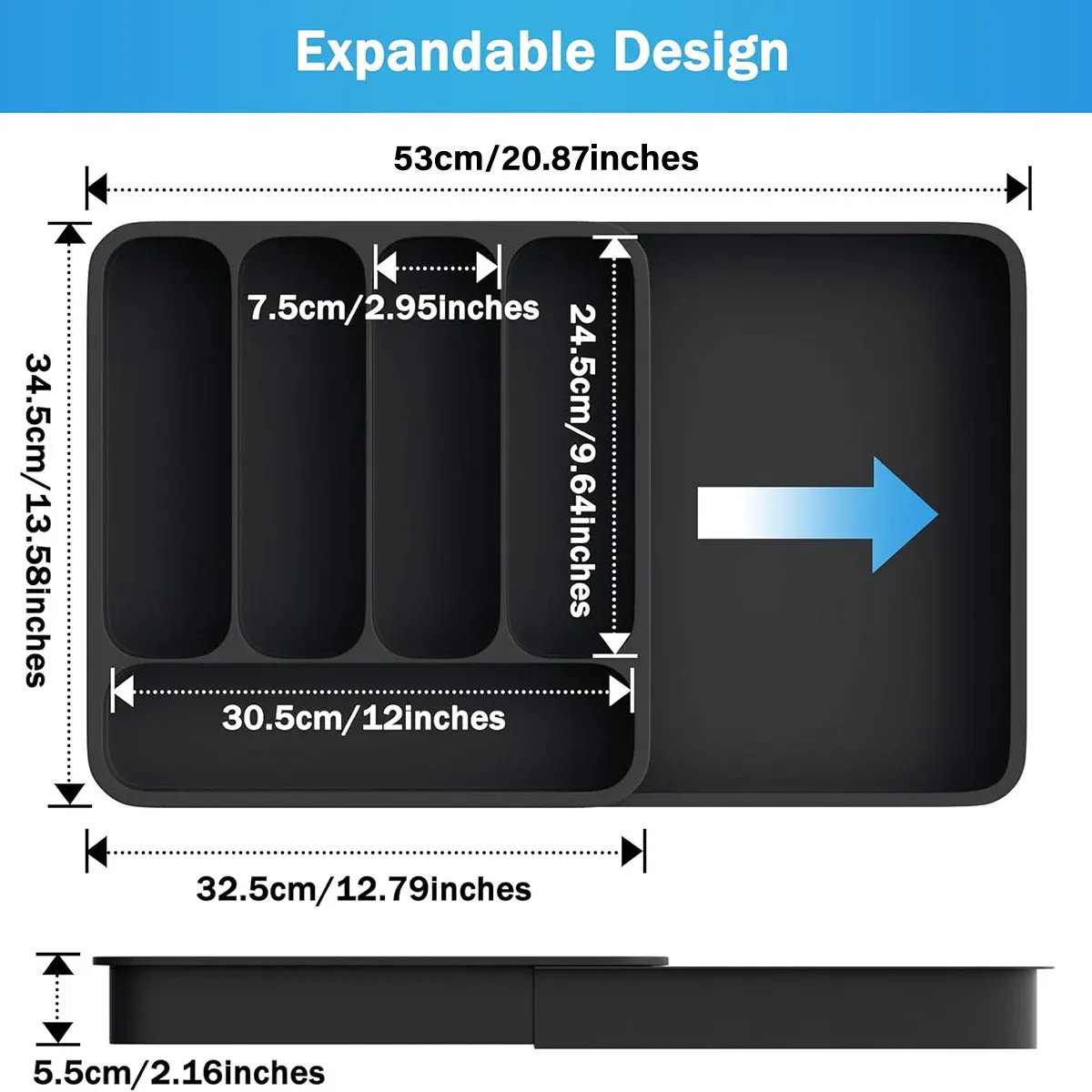 Expandable Cutlery Drawer Organizer Adjustable 6 Slot Kitchen Utensil Tray - Black view 4