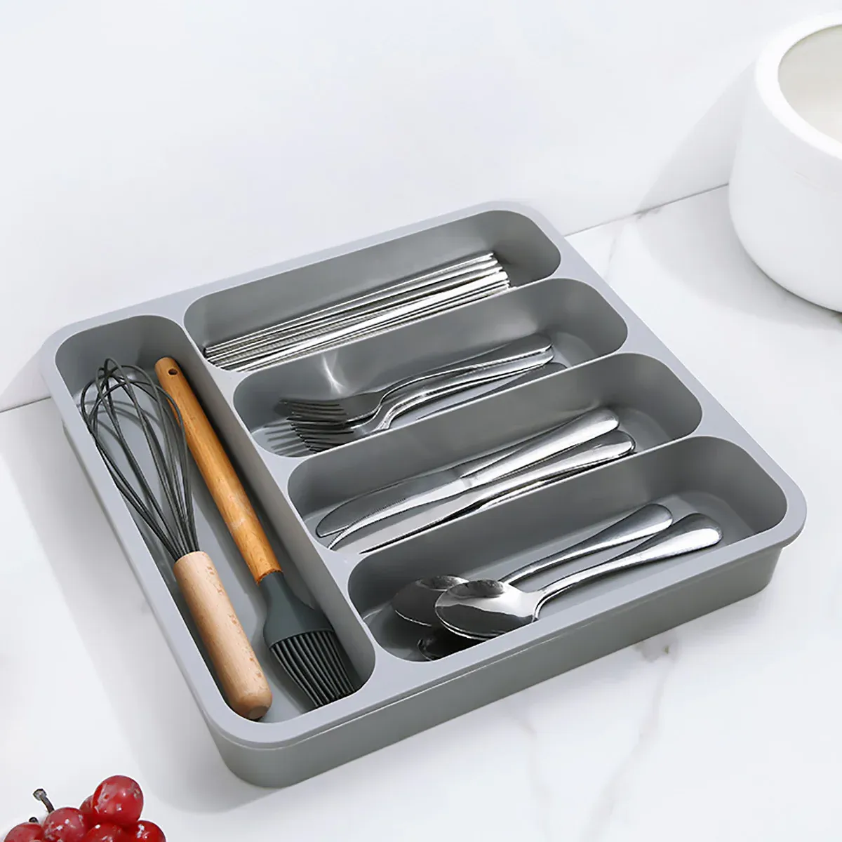 Expandable Cutlery Drawer Organizer Adjustable 6 Slot Kitchen Utensil Tray - Black view 10
