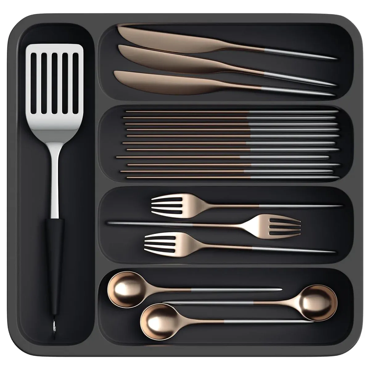 Expandable Cutlery Drawer Organizer Adjustable 6 Slot Kitchen Utensil Tray - Black view 12