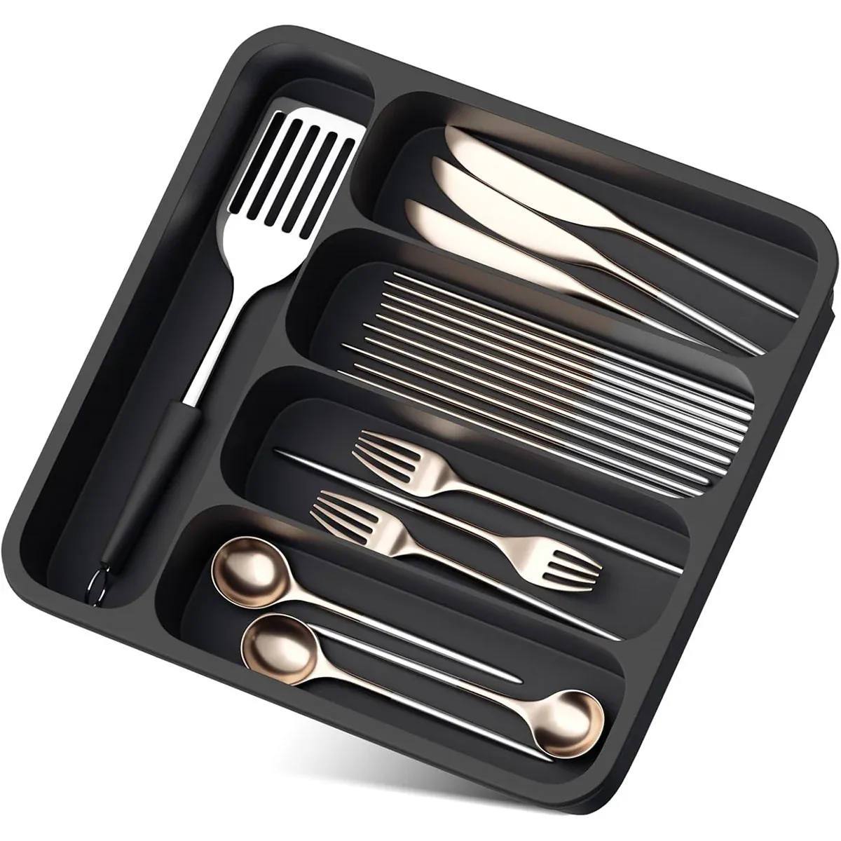 Expandable Cutlery Drawer Organizer Adjustable 6 Slot Kitchen Utensil Tray - Black view 13