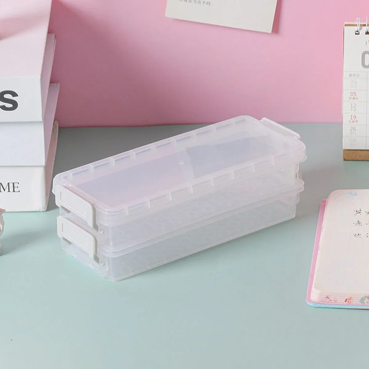 3PCS Clear Plastic Desktop Storage Box 2 Layer Holder DIY Stationery Pencil view 10