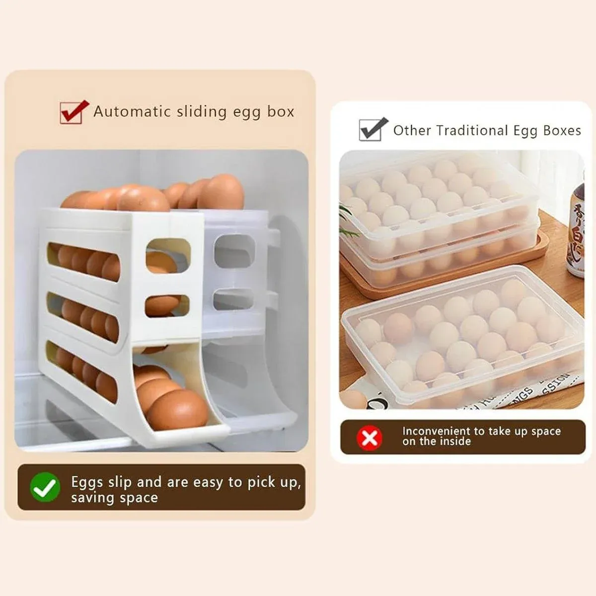 Automatic Scrolling Egg Holder 2/4-Tier Storage Box Container for Refrigerator view 6
