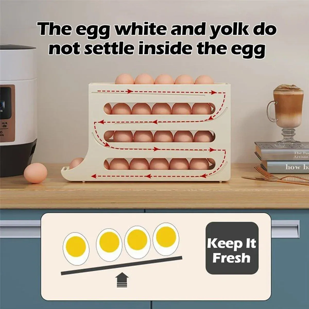 Automatic Scrolling Egg Holder 2/4-Tier Storage Box Container for Refrigerator view 7