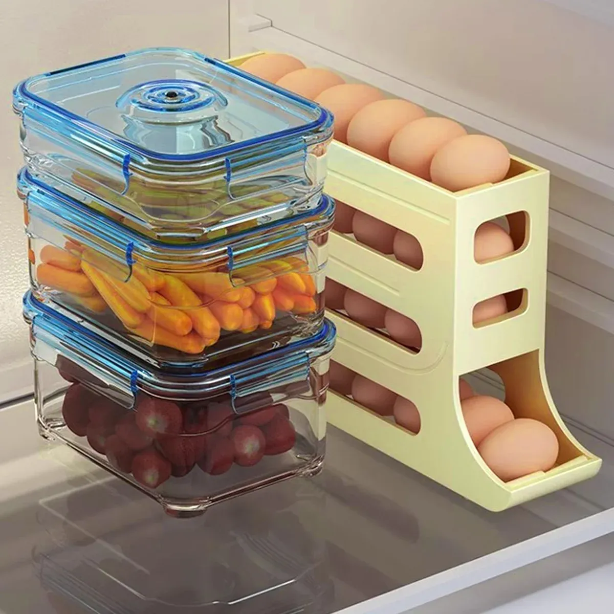 Automatic Scrolling Egg Holder 2/4-Tier Storage Box Container for Refrigerator view 9