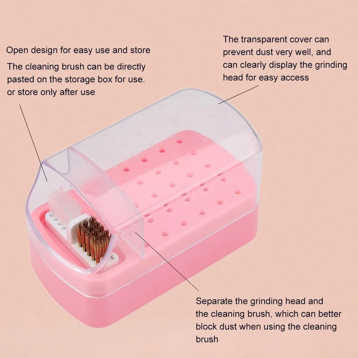 Nail Drill Bit Holder 30 Hole Dustproof Organizer Display Storage Box Nail view 5