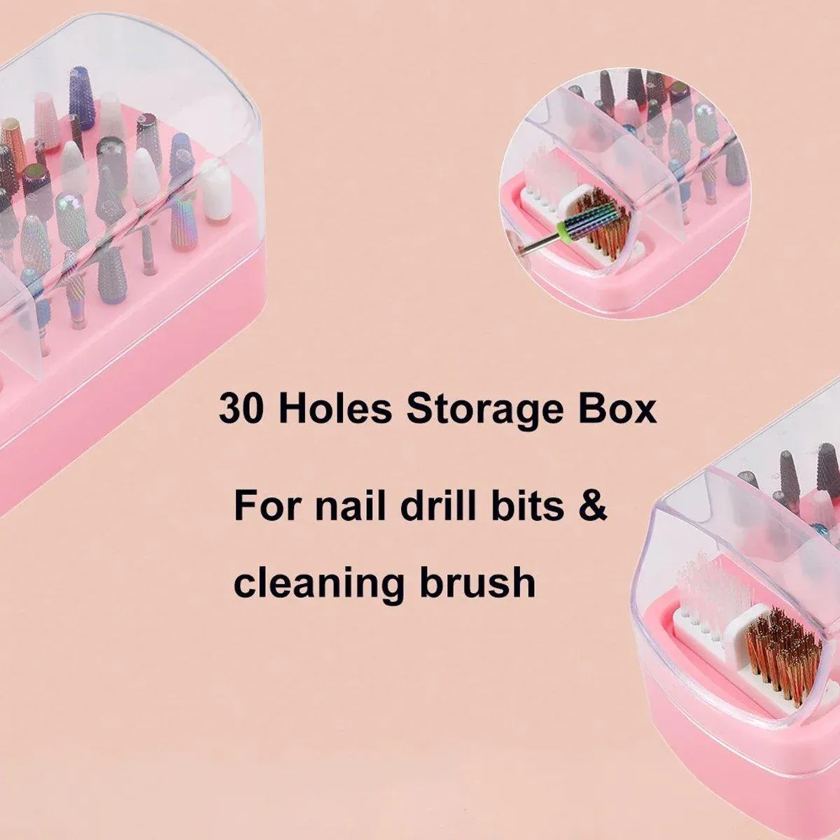 Nail Drill Bit Holder 30 Hole Dustproof Organizer Display Storage Box Nail view 7