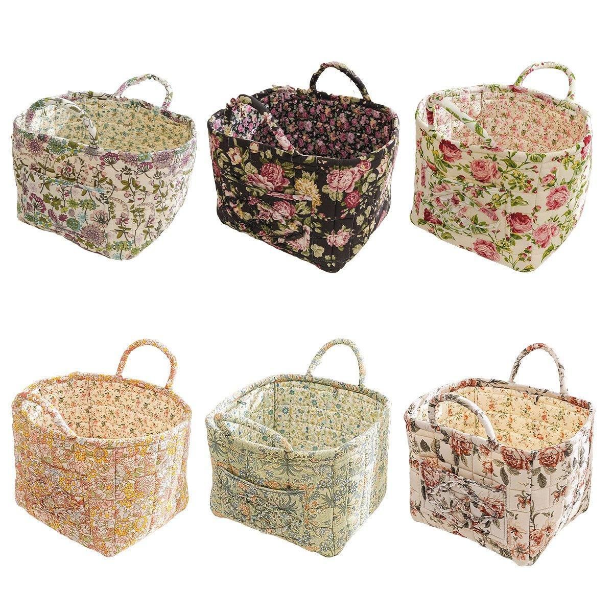 Portable Fabric Storage Basket Korean Pastoral Style Organizer for Home view 3