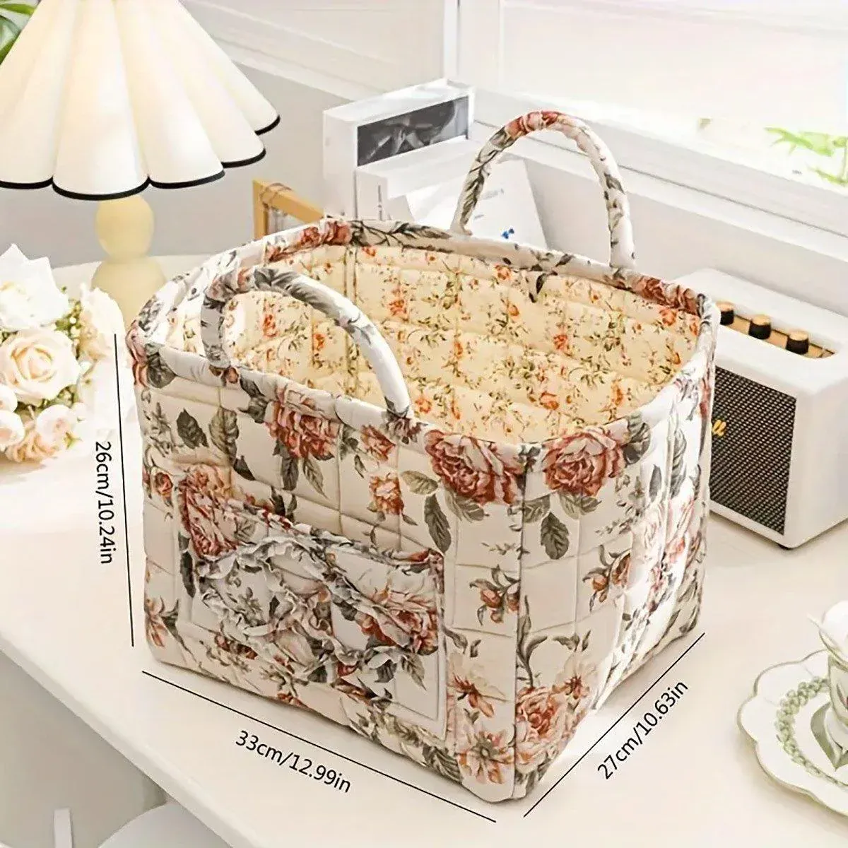 Portable Fabric Storage Basket Korean Pastoral Style Organizer for Home view 4