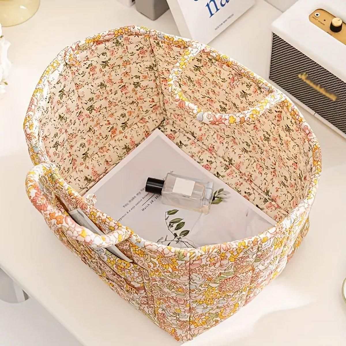 Portable Fabric Storage Basket Korean Pastoral Style Organizer for Home view 10