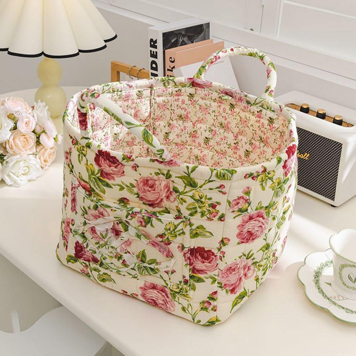 Portable Fabric Storage Basket Korean Pastoral Style Organizer for Home view 11