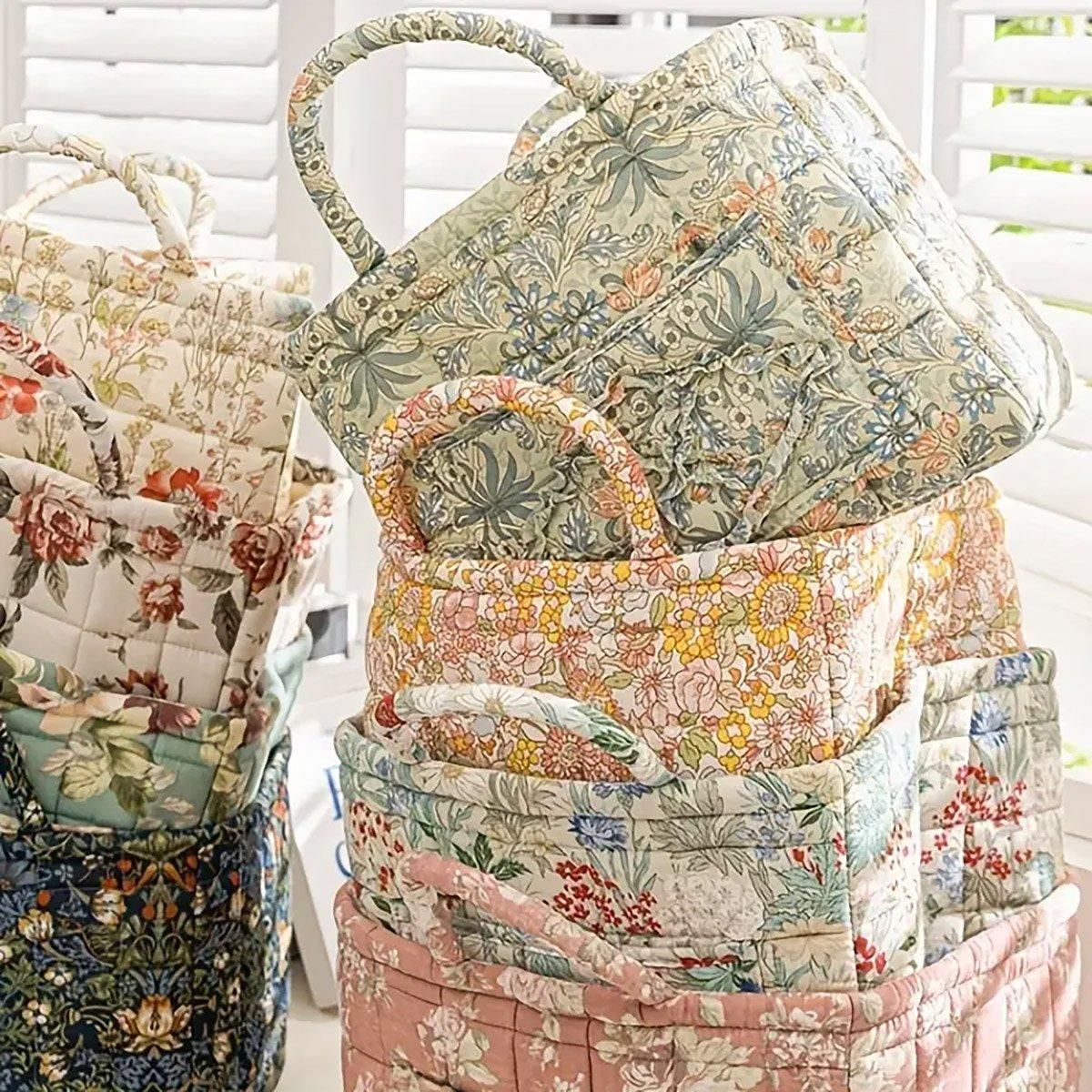 Portable Fabric Storage Basket Korean Pastoral Style Organizer for Home view 12