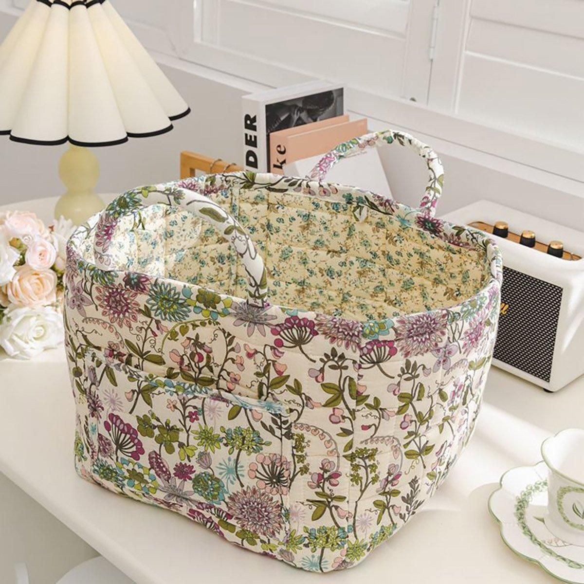 Portable Fabric Storage Basket Korean Pastoral Style Organizer for Home view 13