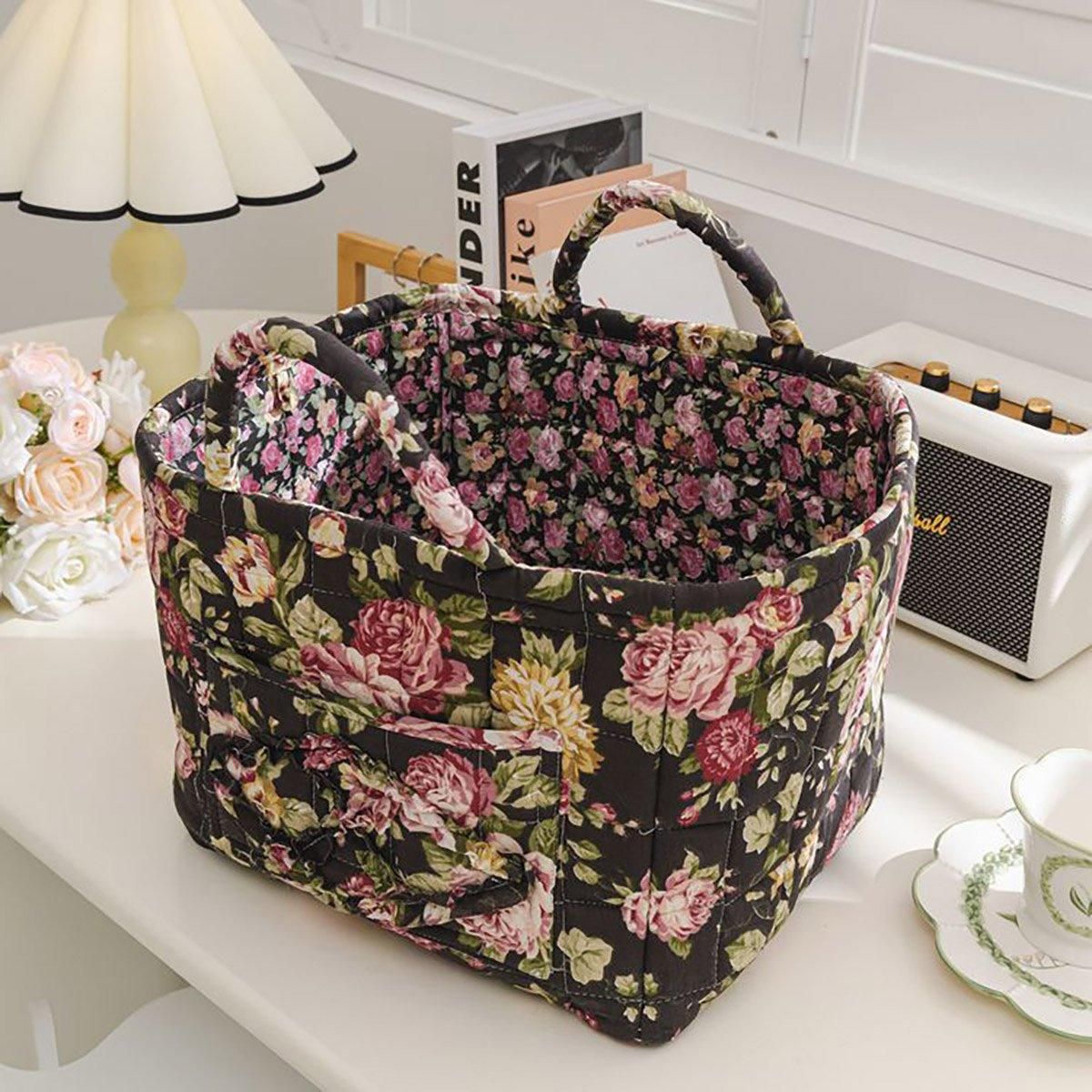 Portable Fabric Storage Basket Korean Pastoral Style Organizer for Home view 14