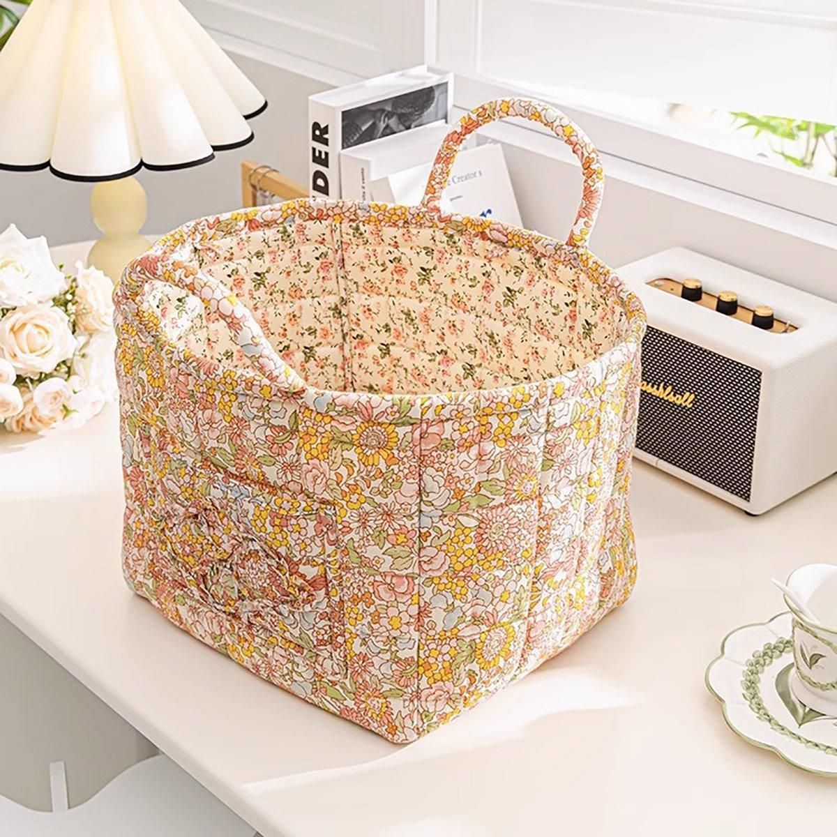 Portable Fabric Storage Basket Korean Pastoral Style Organizer for Home view 15