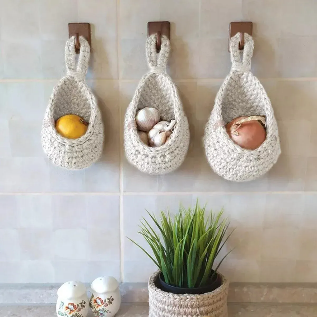 Cotton Rope Woven Storage Basket Wall Mount Fruit Vegetable Organizer view 9