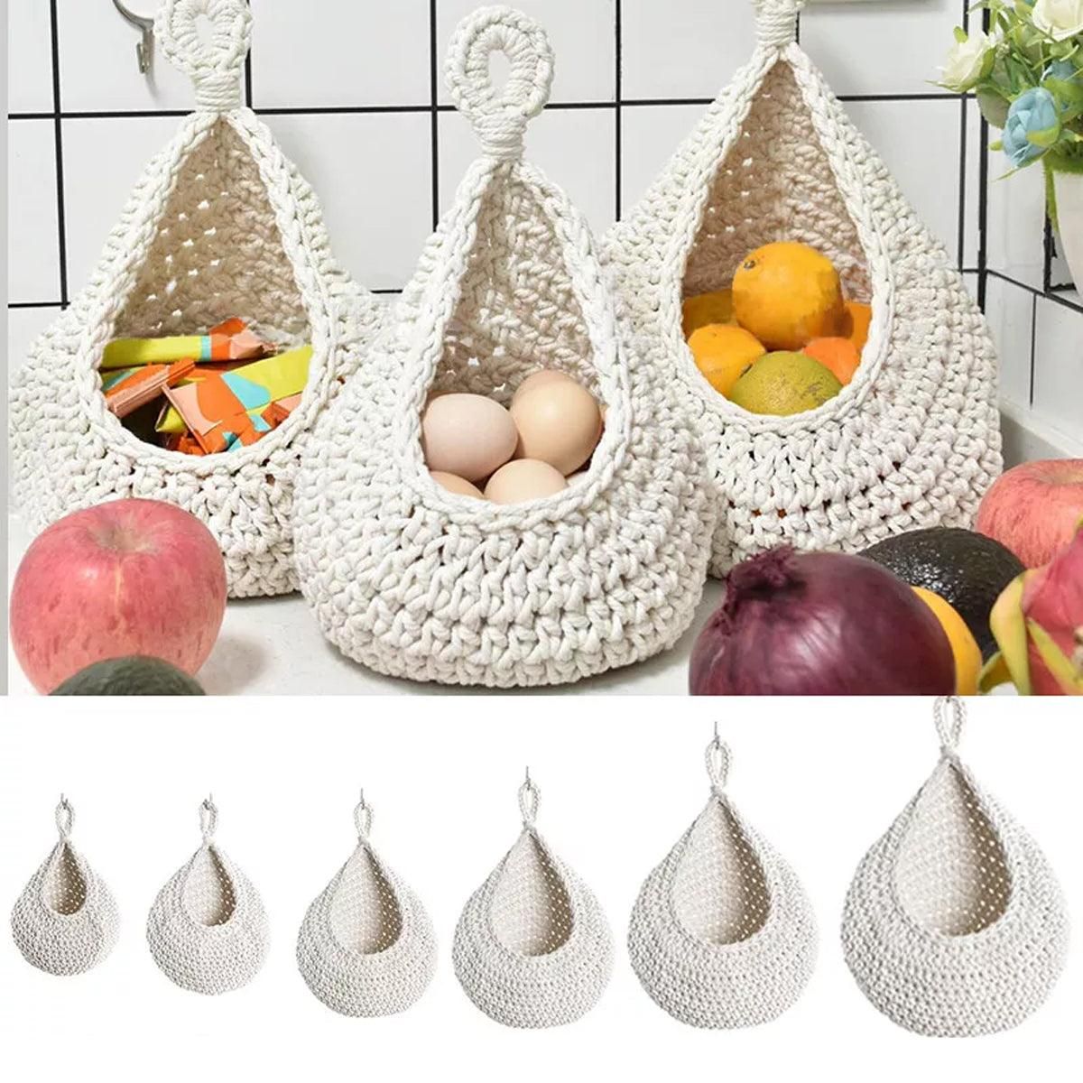 Cotton Rope Woven Storage Basket Wall Mount Fruit Vegetable Organizer view 12