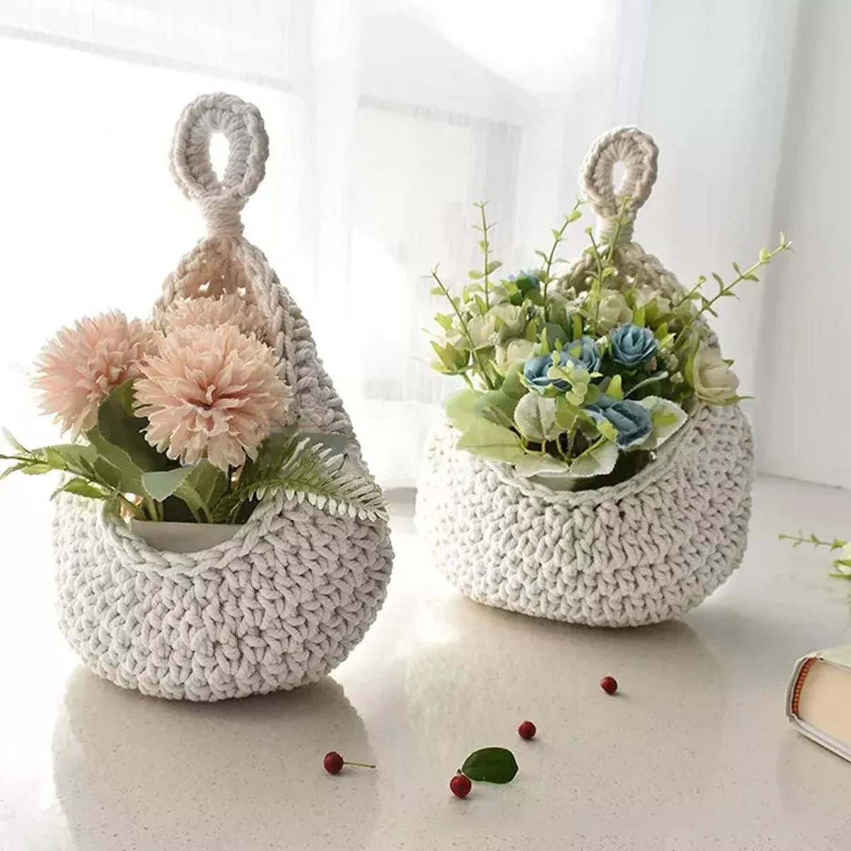 Cotton Rope Woven Storage Basket Wall Mount Fruit Vegetable Organizer view 6