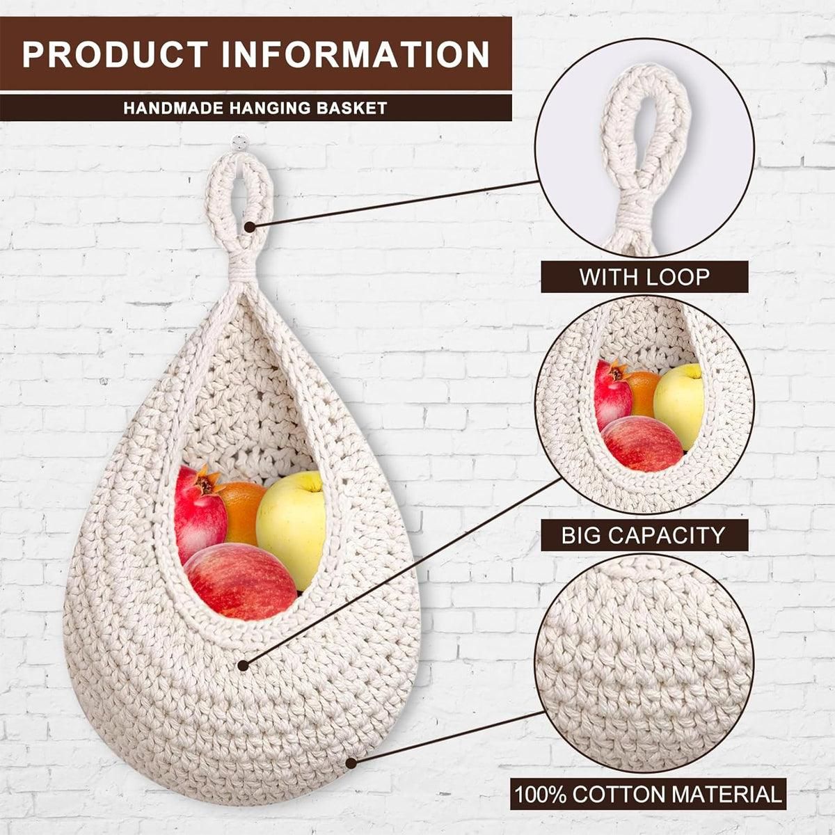 Cotton Rope Woven Storage Basket Wall Mount Fruit Vegetable Organizer view 8