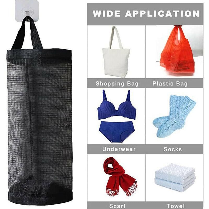 Hanging Mesh Bag Organizer Dispenser for Plastic or Trash Bags Storage Holder view 2