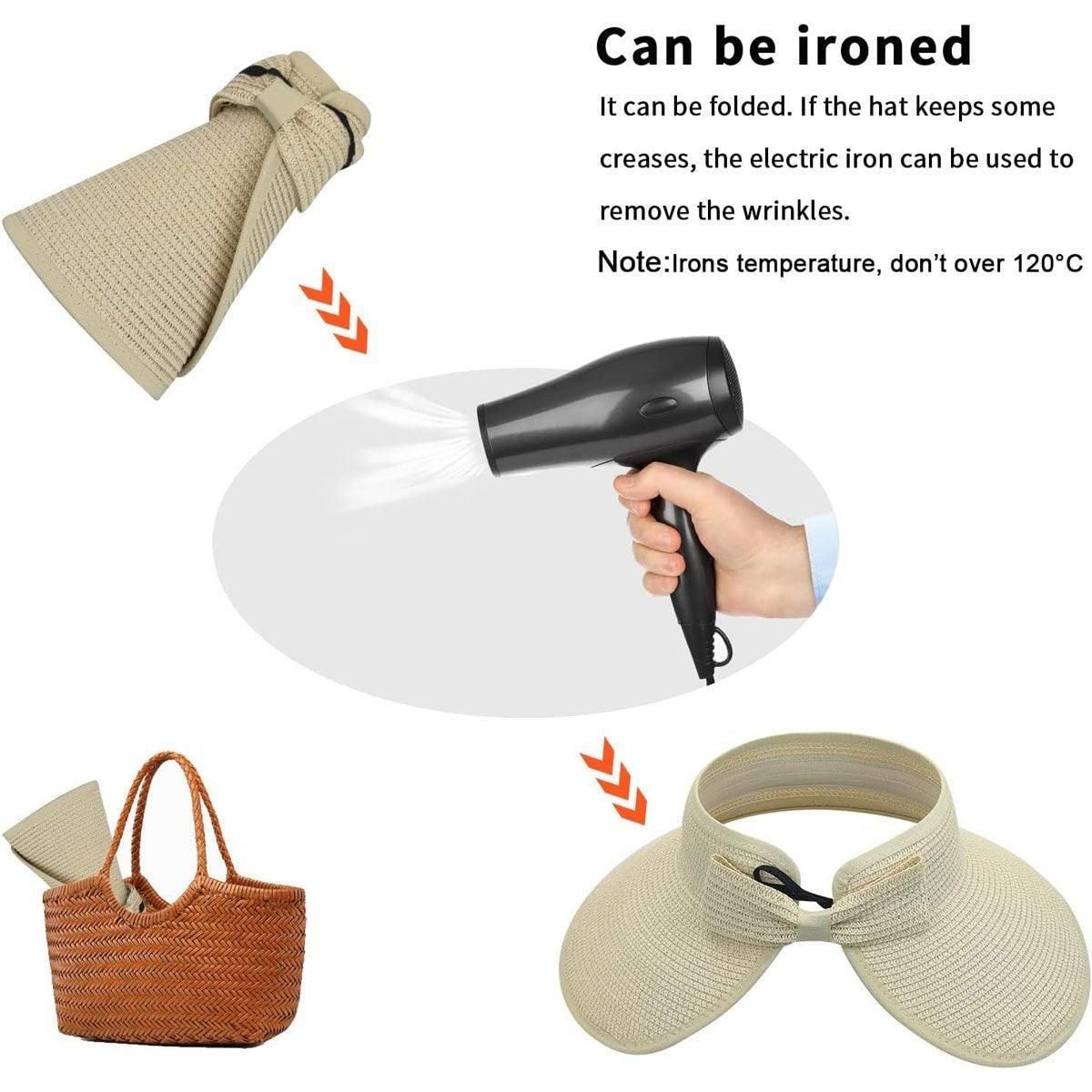 Women Roll Up Sun Visor Wide Brim Straw Hat Summer Foldable UV Protection Cap view 10