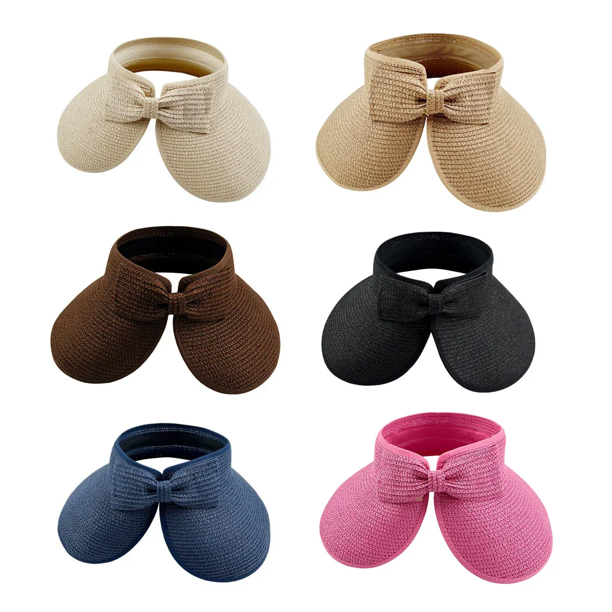 Women Roll Up Sun Visor Wide Brim Straw Hat Summer Foldable UV Protection Cap view 3