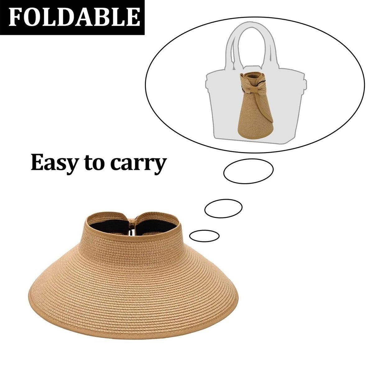 Women Roll Up Sun Visor Wide Brim Straw Hat Summer Foldable UV Protection Cap view 7