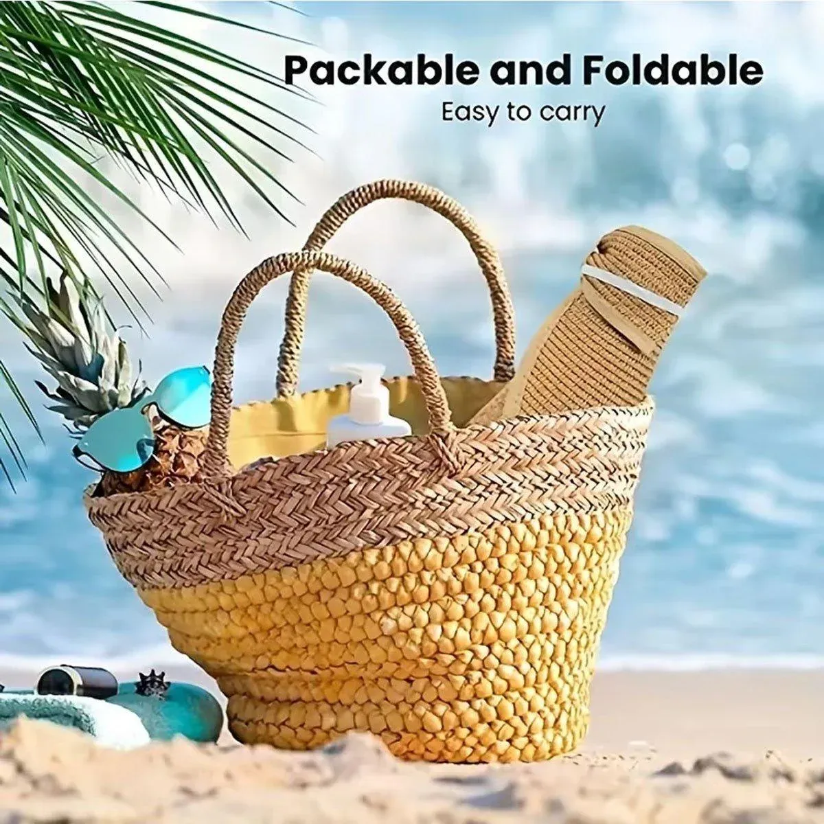 Women Roll Up Sun Visor Wide Brim Straw Hat Summer Foldable UV Protection Cap view 8