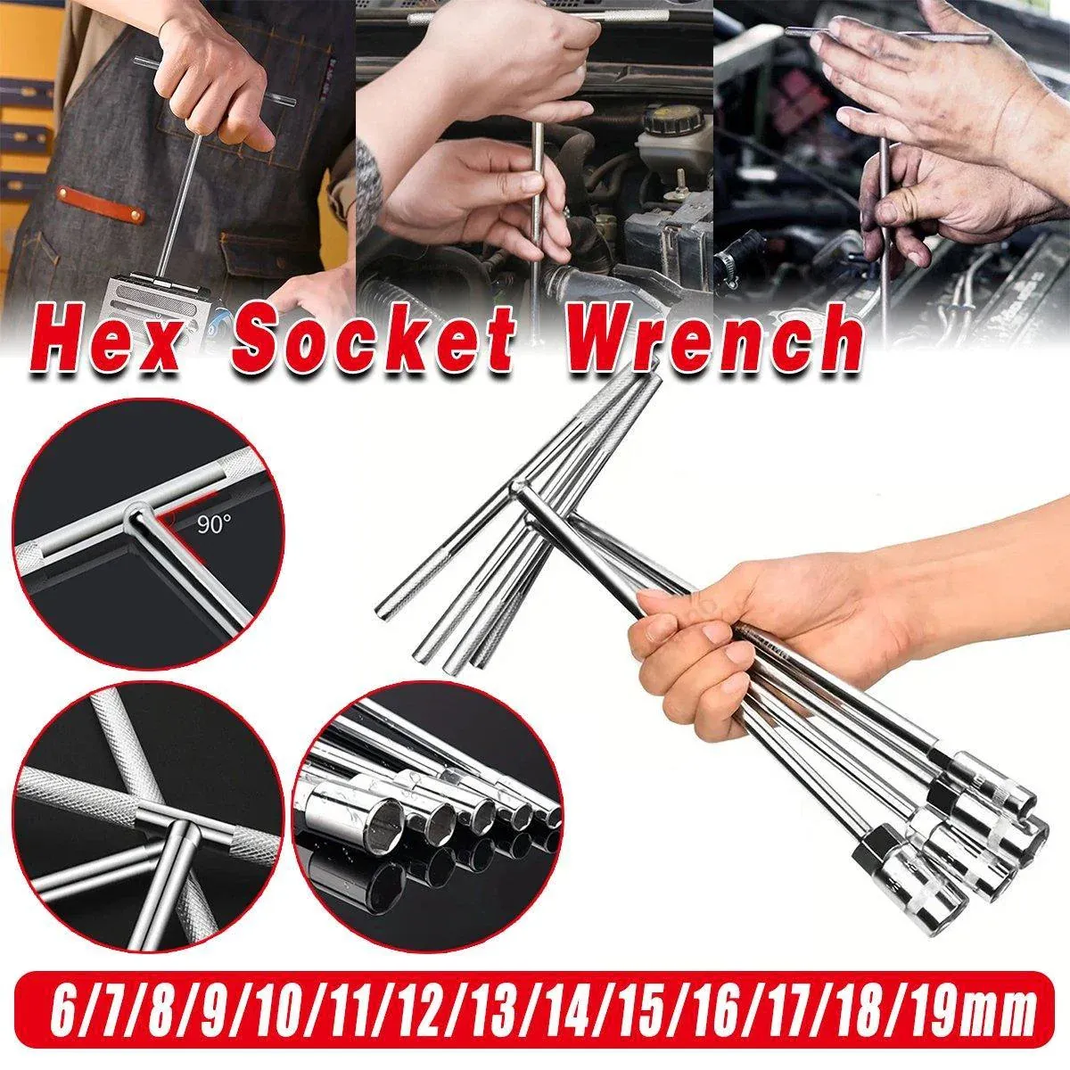 6-19mm Steel T Shaped Hex Wrench Hand Tool Spanner Socket Adapter Repair - 16mm view 2