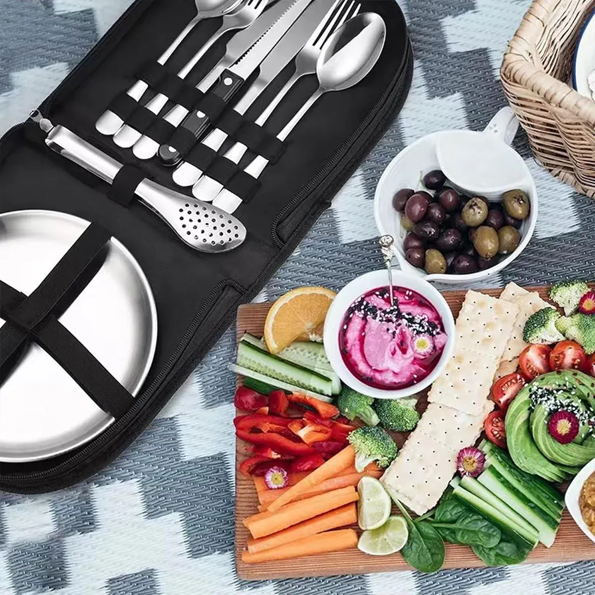 10/20PCS Camping Cutlery Set Outdoor Picnic Utensils Plates Spoons Forks view 7
