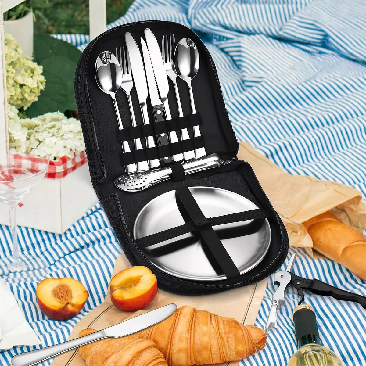 10/20PCS Camping Cutlery Set Outdoor Picnic Utensils Plates Spoons Forks view 9