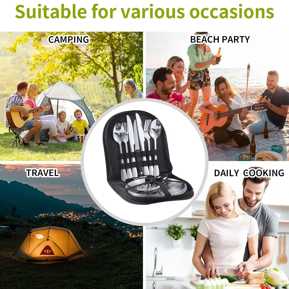 10/20PCS Camping Cutlery Set Outdoor Picnic Utensils Plates Spoons Forks view 12