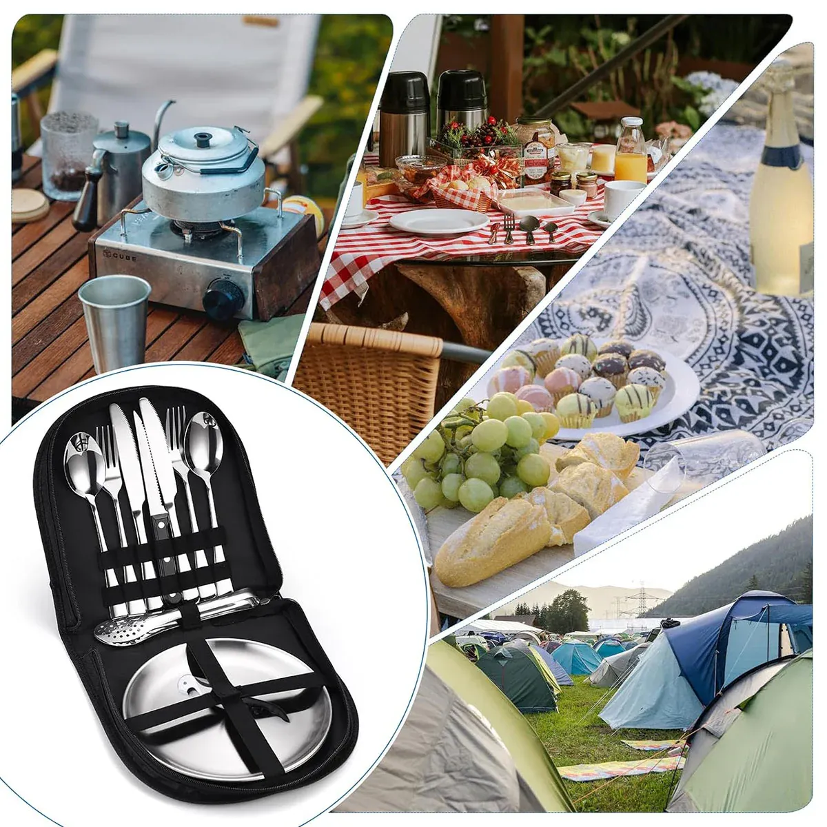 10/20PCS Camping Cutlery Set Outdoor Picnic Utensils Plates Spoons Forks view 14