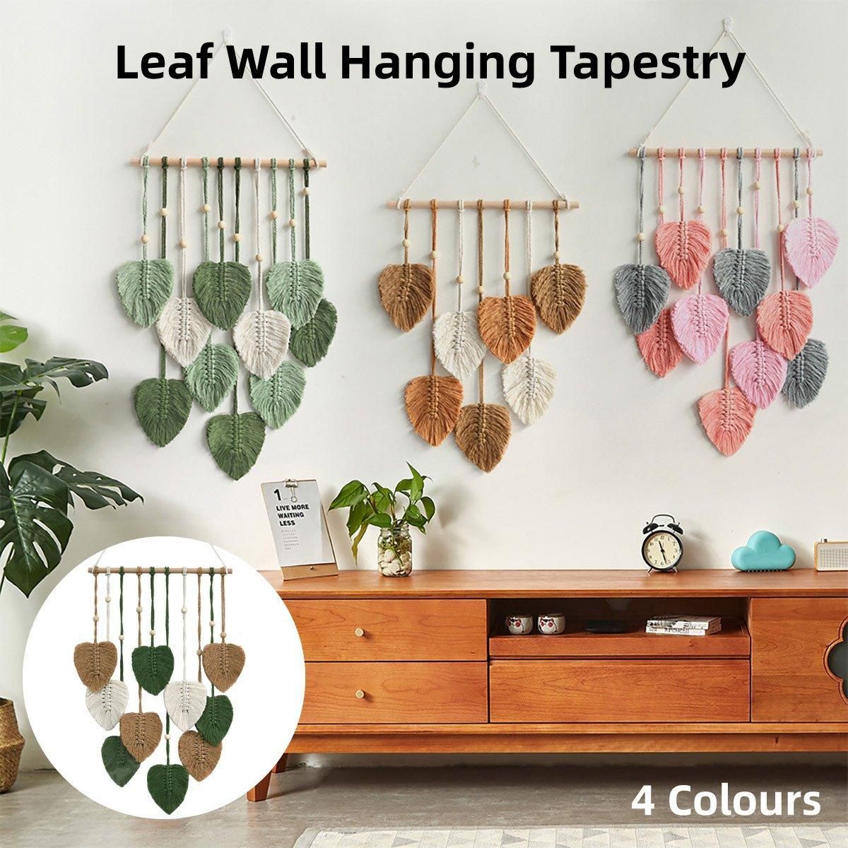 Handmade Braided Cotton Rope Leaves Wall Hanging Home Decoration Ornament - Brown view 2