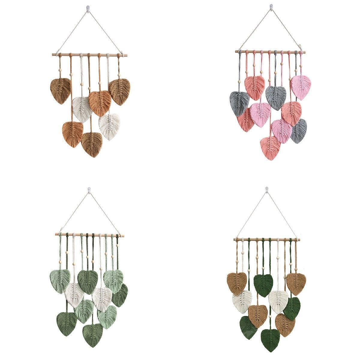 Handmade Braided Cotton Rope Leaves Wall Hanging Home Decoration Ornament - Brown view 3