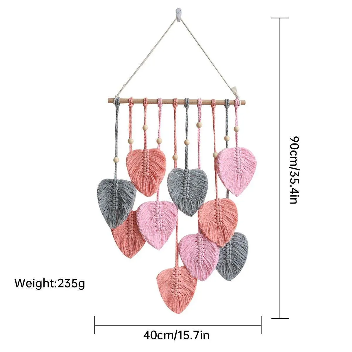 Handmade Braided Cotton Rope Leaves Wall Hanging Home Decoration Ornament - Brown view 4