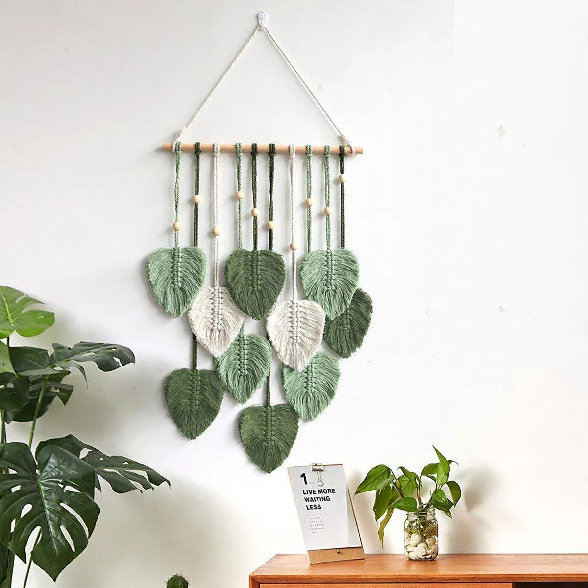 Handmade Braided Cotton Rope Leaves Wall Hanging Home Decoration Ornament - Brown view 6