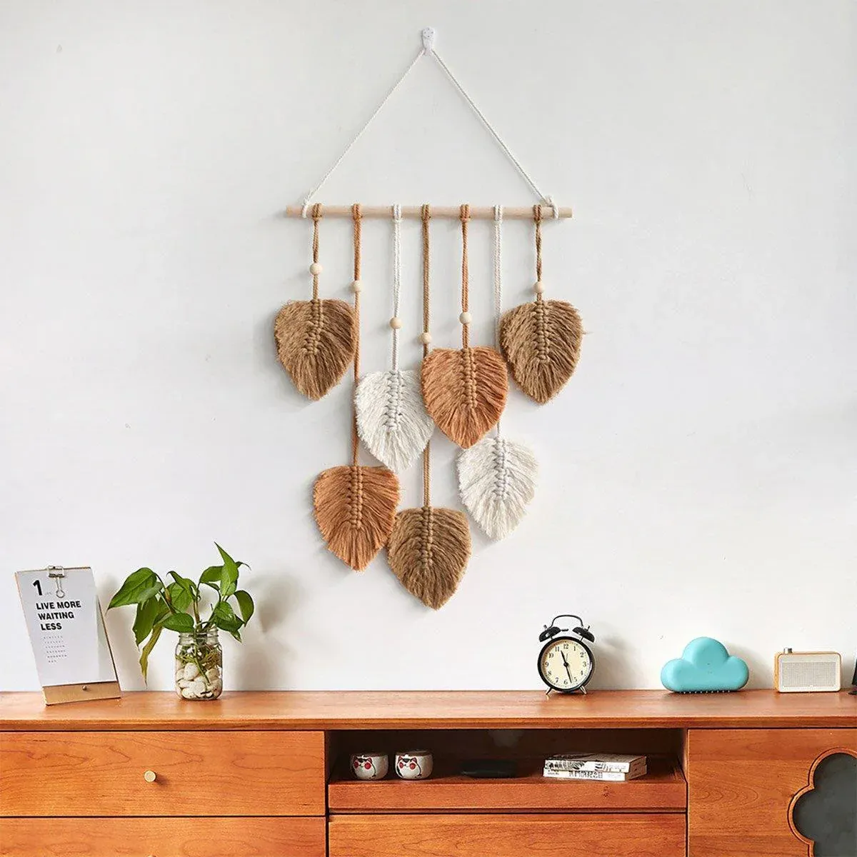Handmade Braided Cotton Rope Leaves Wall Hanging Home Decoration Ornament - Brown view 7