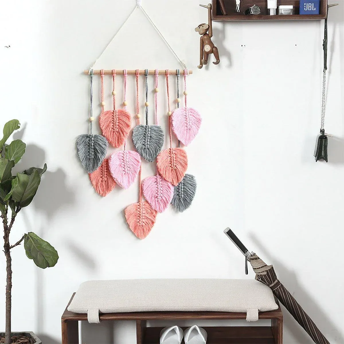 Handmade Braided Cotton Rope Leaves Wall Hanging Home Decoration Ornament - Brown view 8