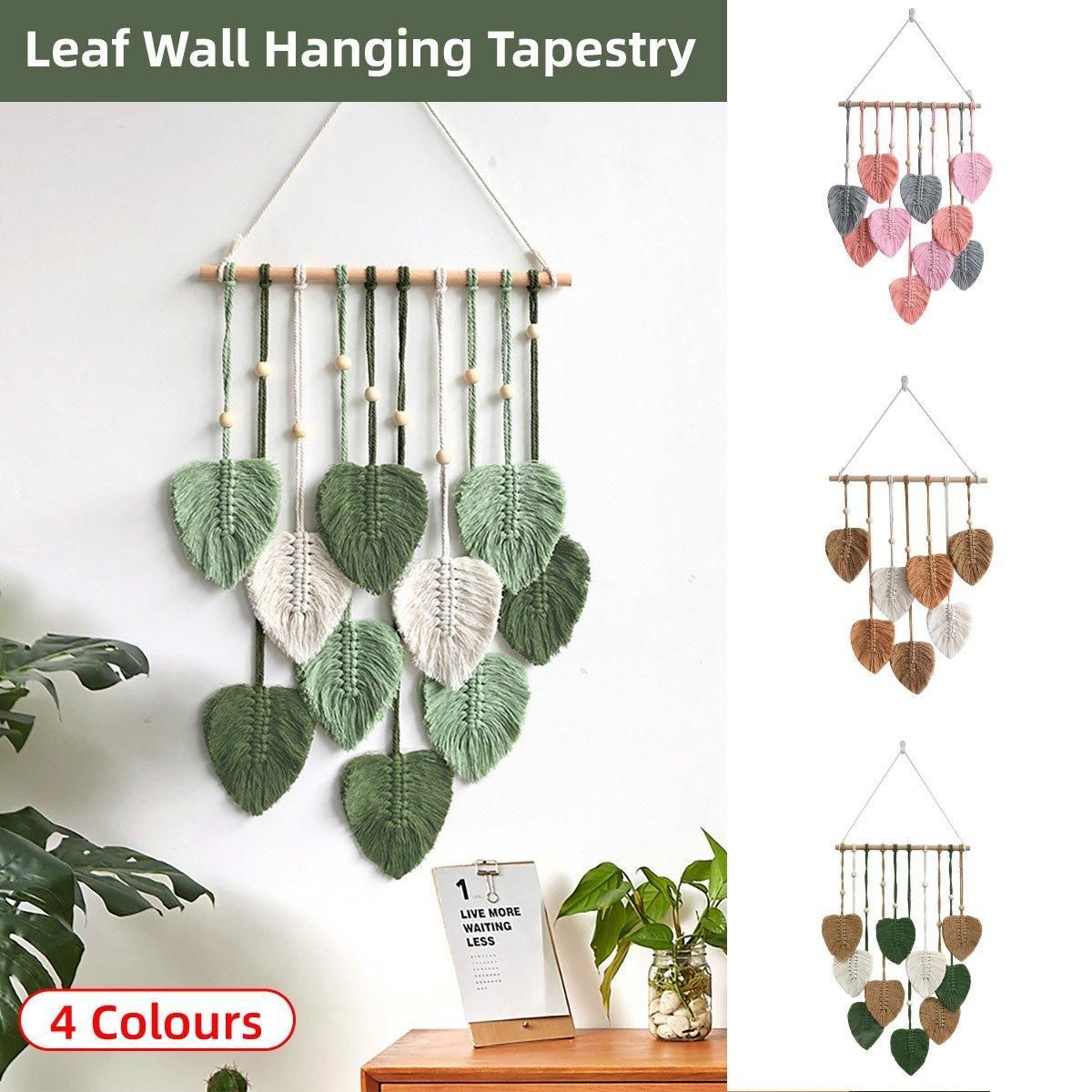 Handmade Braided Cotton Rope Leaves Wall Hanging Home Decoration Ornament - Brown view 10