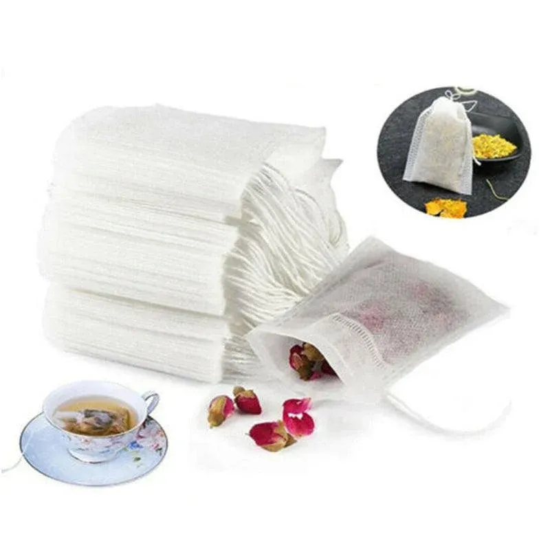 50PCS Empty Tea Filter Bags Drawstring Disposable Herb Spice Soup Pouches - 5x7cm view 14