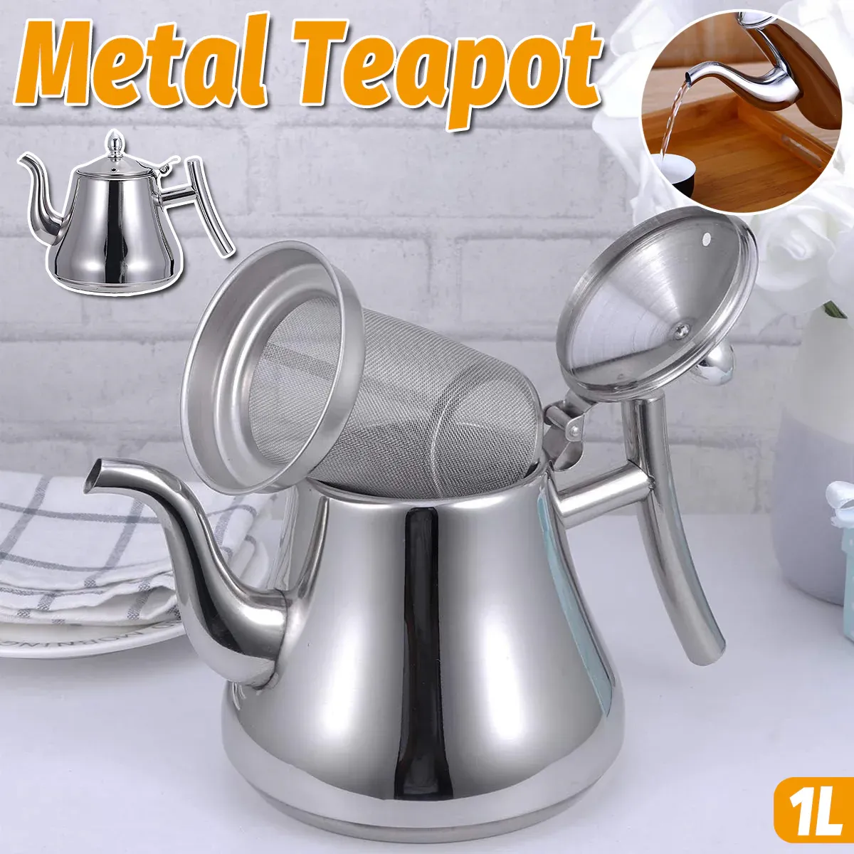 Thickened Stainless Steel Teapot Kettle With Strainer For Restaurant Hotel Use view 14